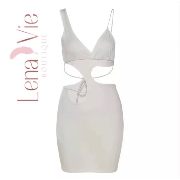 Rincón White Rope Tie Pekaboo Mini Dress, Special Occasion White Beach Mini - Picture 3 of 6